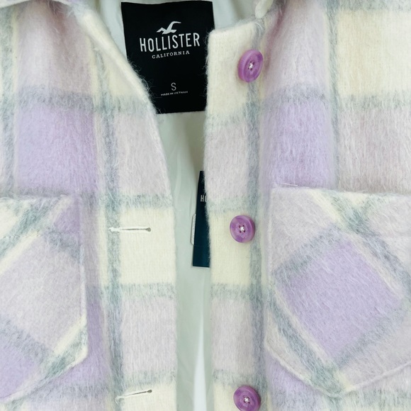 ✨NWT Hollister ASOS Lavender Cream Plaid Shacket Coat Shaggy Relaxed Streetwear - Picture 10 of 14
